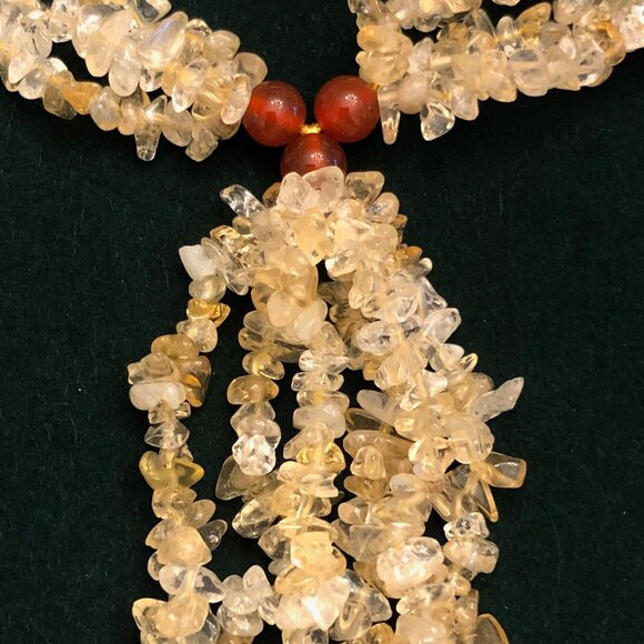 BRAZILIAN CITRINE CHIP, 8MM ROUND RED AGATE BEAD STERLING SILVER TASSEL NECKLACE - Picture 4 of 4